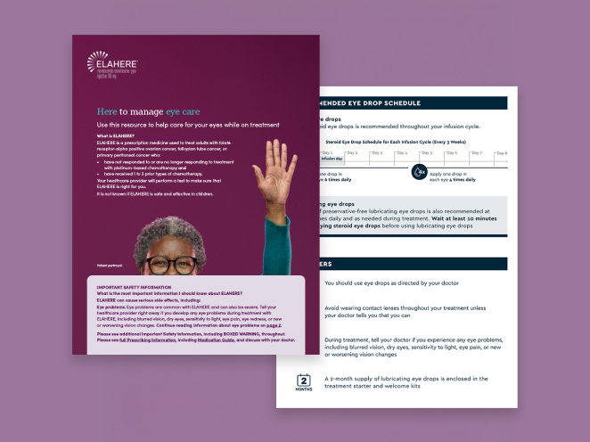 ELAHERE Eye Care Brochure and Eye Drop Tracker